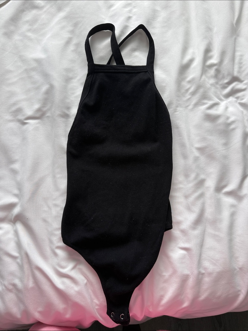 Black One-Piece Bodysuit with Cross open Back Straps